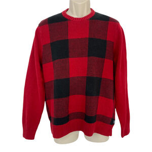 Chaps Sweater Mens Medium Buffalo Plaid Check Red Black Color Block Vintage Y2K